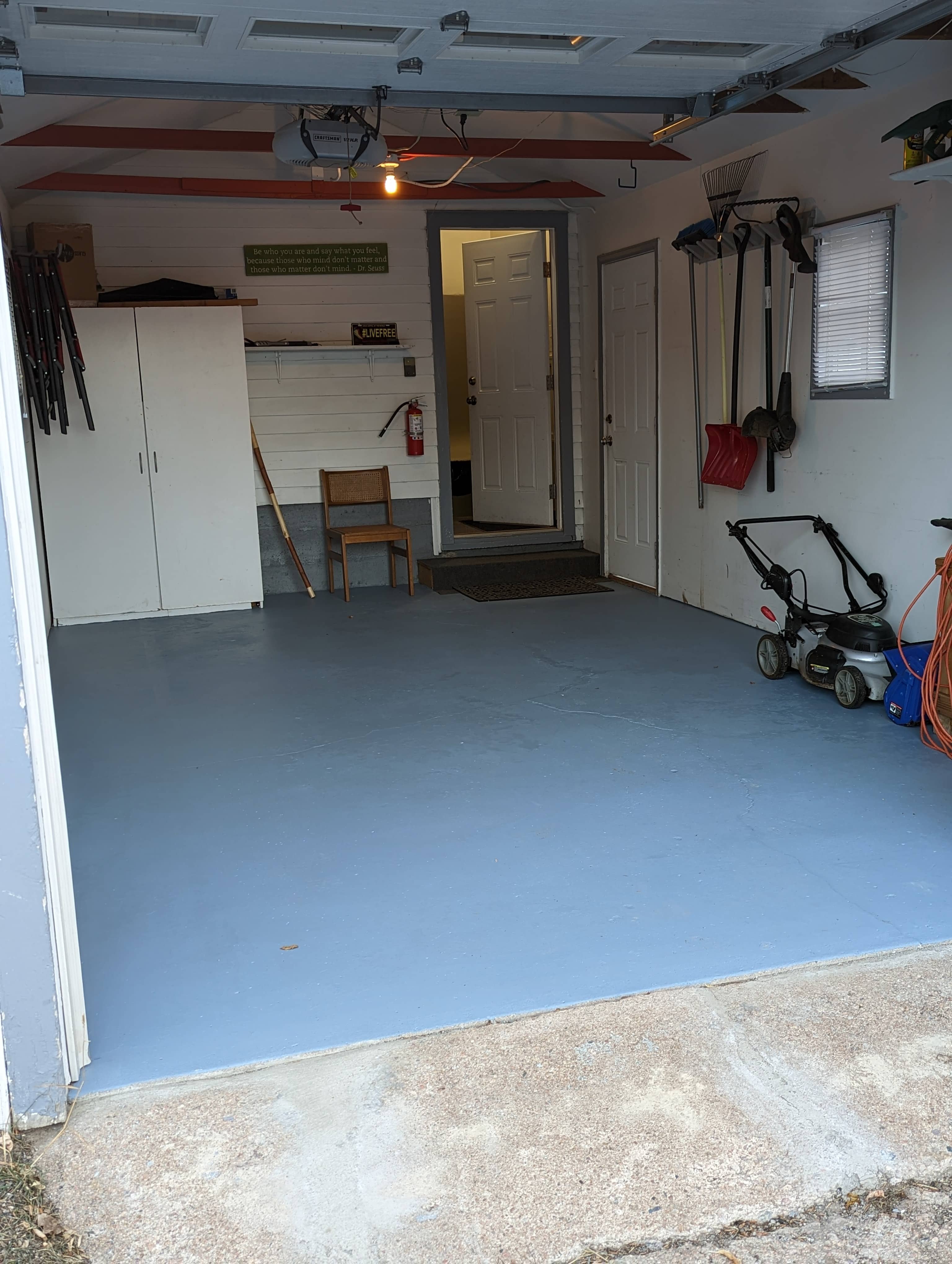 Finished garage offering nice parking space, clean and orderly